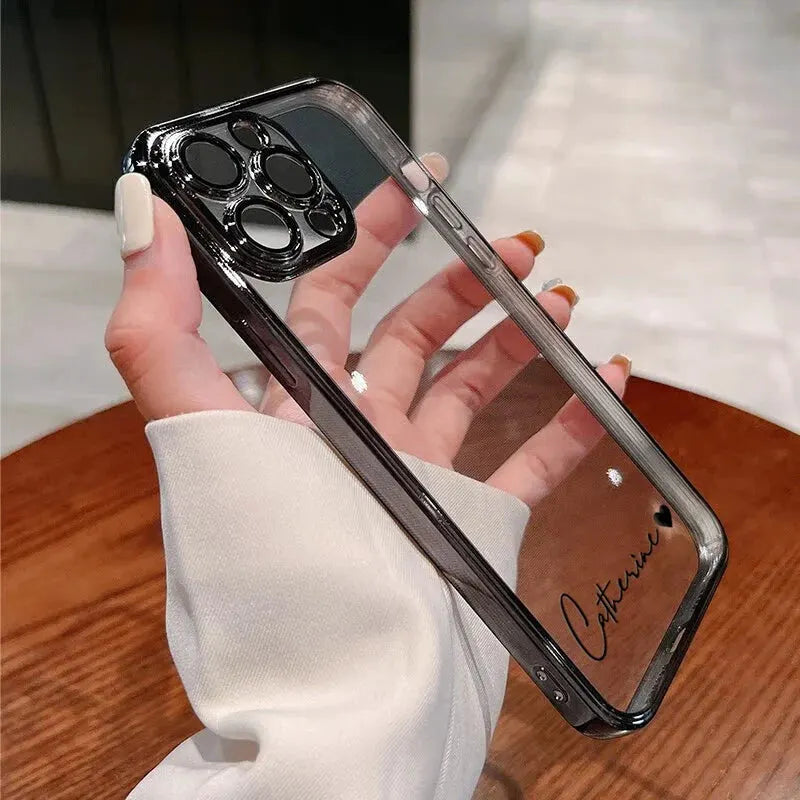 15 16 Pro Max Personalised Customized Name Case For iPhone 16 15 14 13 12 11 Pro Max Plating Transparent Clear Cover 16 Pro Max by Real Me Customized Store