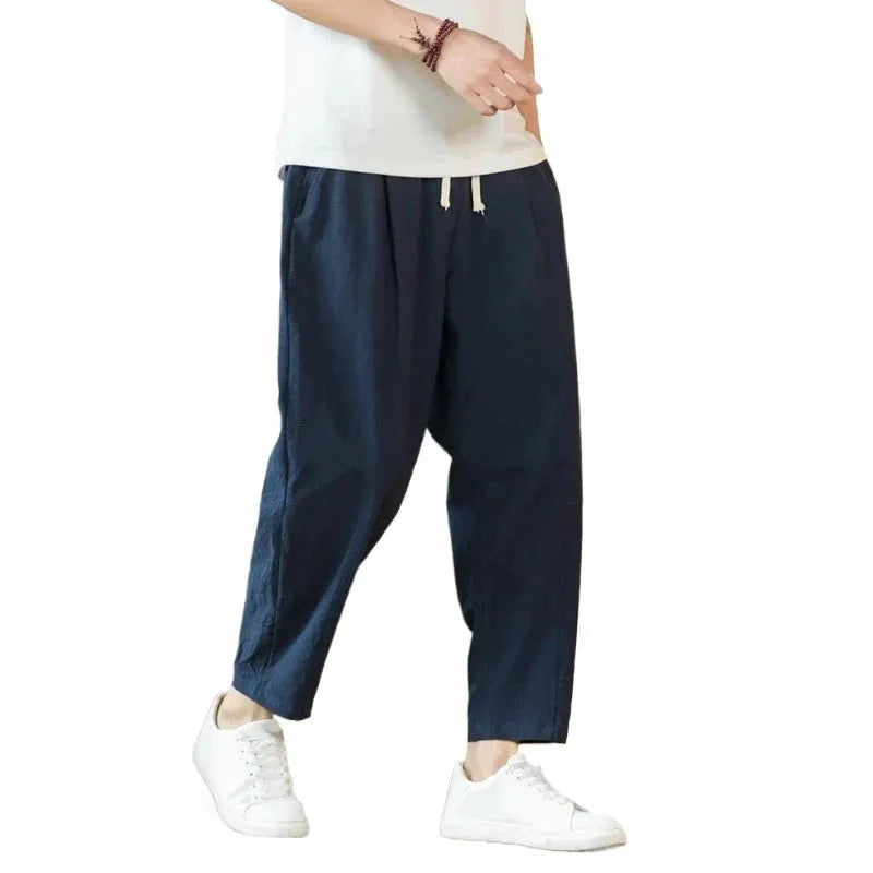 Men's Relaxed Cotton Drawstring Pants with Ankle-Length Harem Silhouette by Vimost Shop