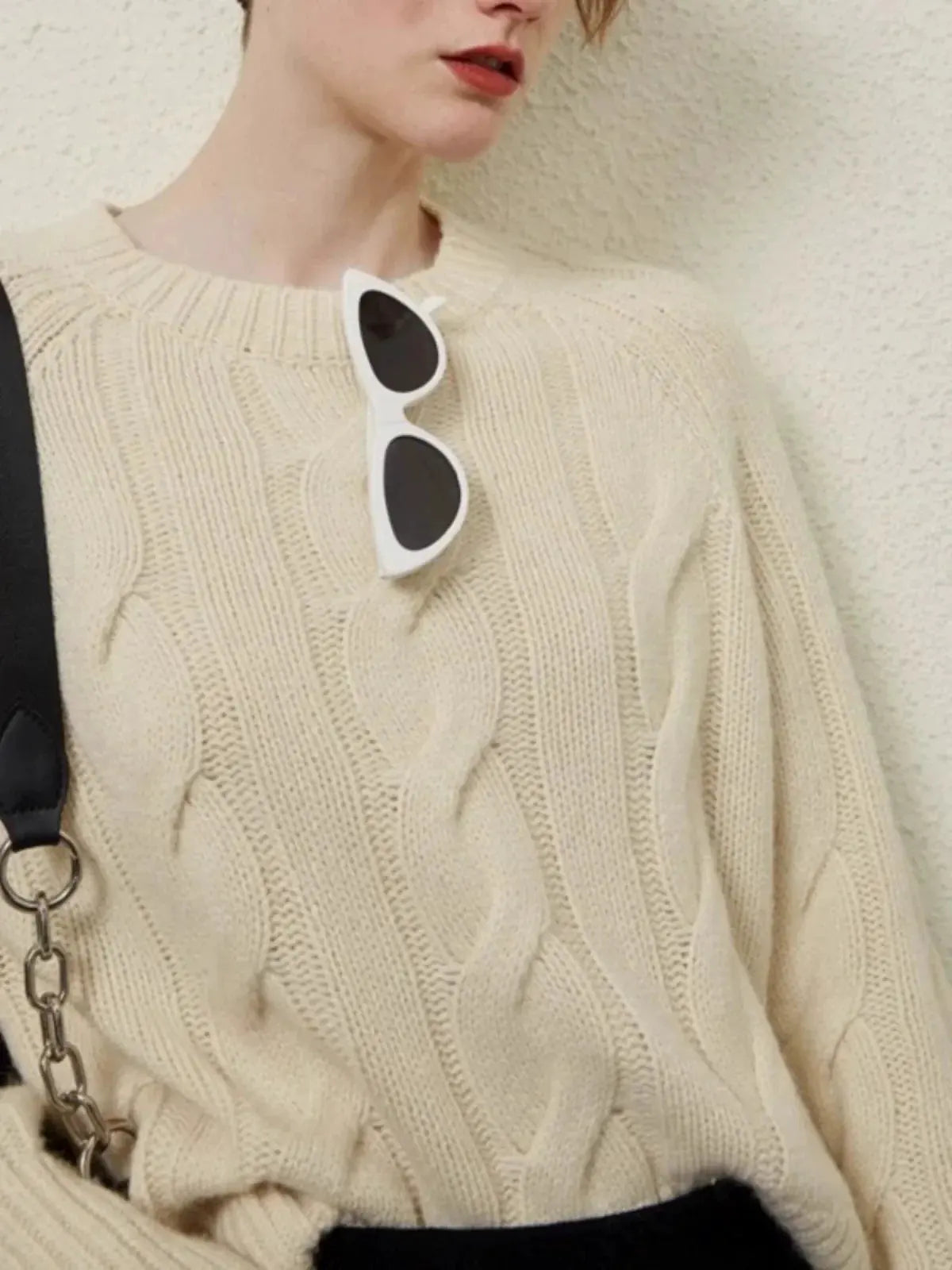 European autumn and winter cashmere sweater women's crewneck twist sweater loose cover to wear pure wool knitted bottom thick by Vimost Shop