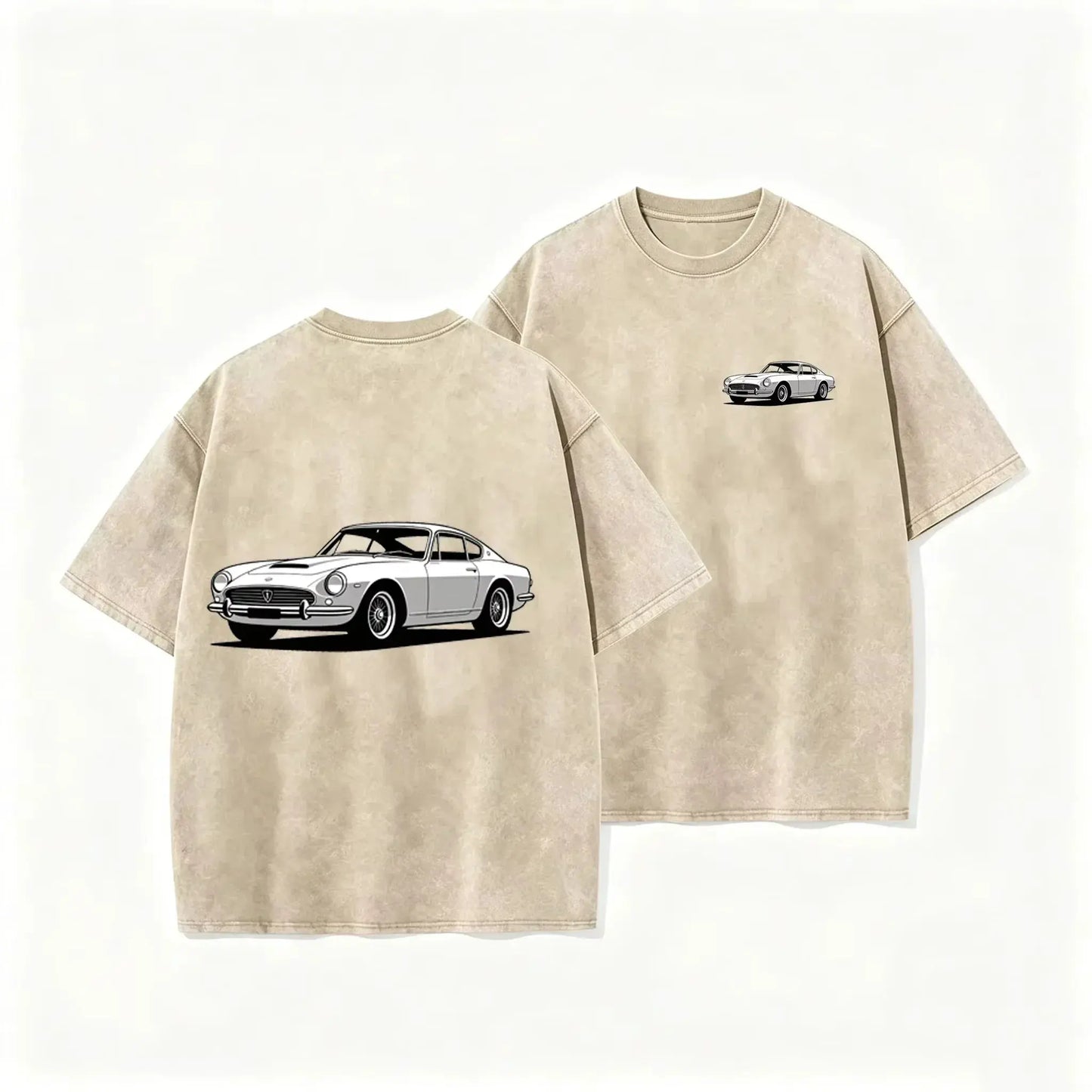 Teal Acid Wash Retro Vintage Coupe Car Print Classic Car Lover Casual Tee by Vimost Shop