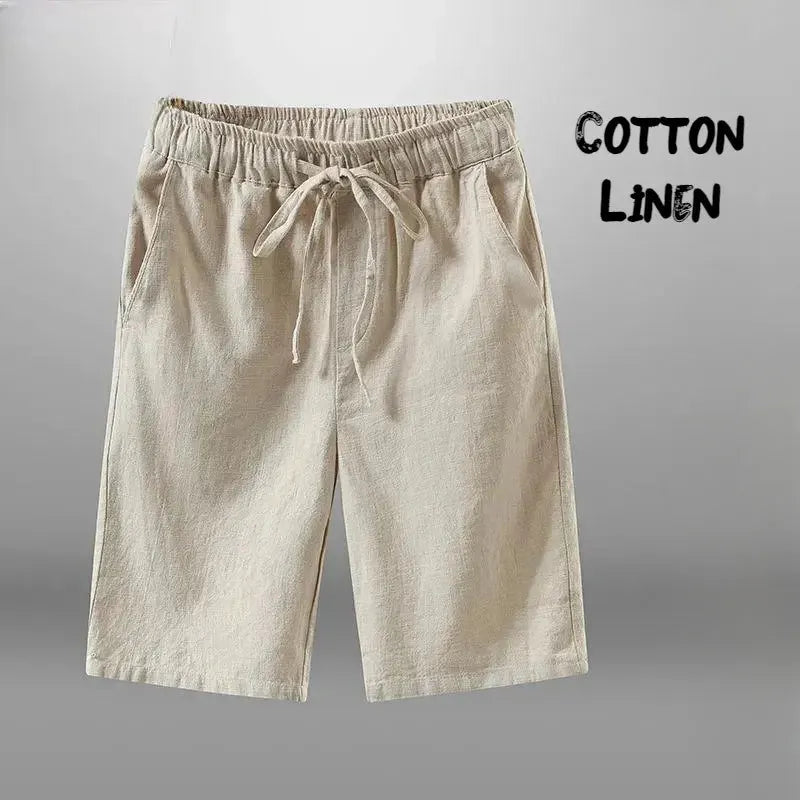 Men’s Cotton-Linen Knee-Length Drawstring Shorts with Pockets and Regular Fit by Vimost Shop