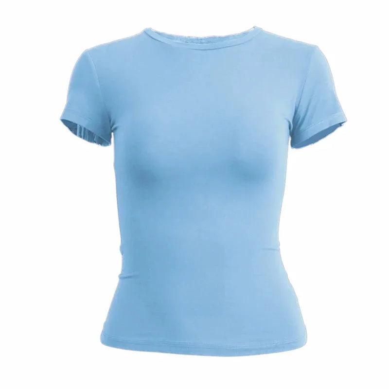 Women’s Slim-Fit Stretch Knit Crew-Neck T-Shirt with Short Sleeves by Vimost Shop