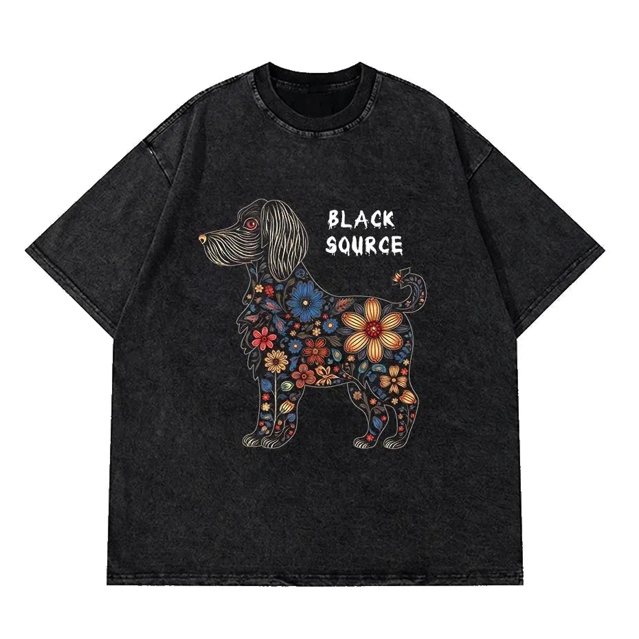 Gothic Dog Letter Print Vintage Washed Oversized T-Shirt by Vimost Shop