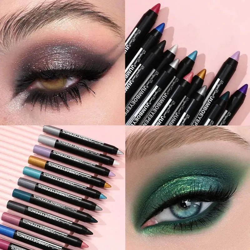 Smoky Dark Green Eyeshadow Pencil Stick Waterproof Pearlescent 12 Colors Metallic Glitter Eye Shadow Highlighter Pen Makeup Tool by HMEINA Store
