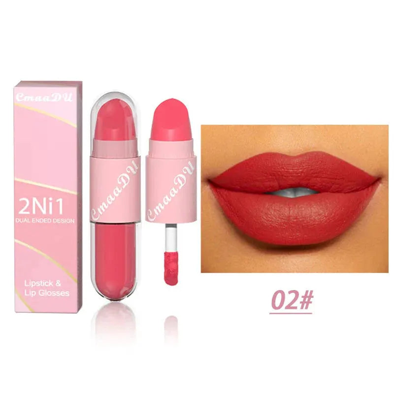 18 Colors 2 in 1 Matte Lipstick Liquid Purple Lip Glaze Double Head Lip Makeup Lasting Waterproof Velvet Sexy Dark Red Lipsticks by HMEINA Store