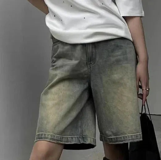 S-4XL Denim Shorts Women Chic Leisure Streetwear High Waist Korean Style Summer Knee Simple Comfortable Students Clothing New by Fertile Store