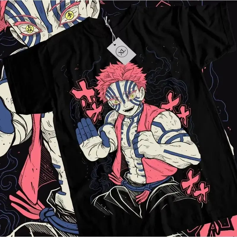 Trend Akaza Cosplay T-Shirt - Demon Slayer Unisex Black Tee by Vimost Shop