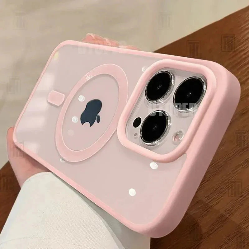 Pink Transparent Acrylic Case for iPhone 17 Air 16 15 14 13 12 11 Pro Max Plus Hard Shockproof Powerful Magnetic Magsafe Cover by 100W Dollar Store