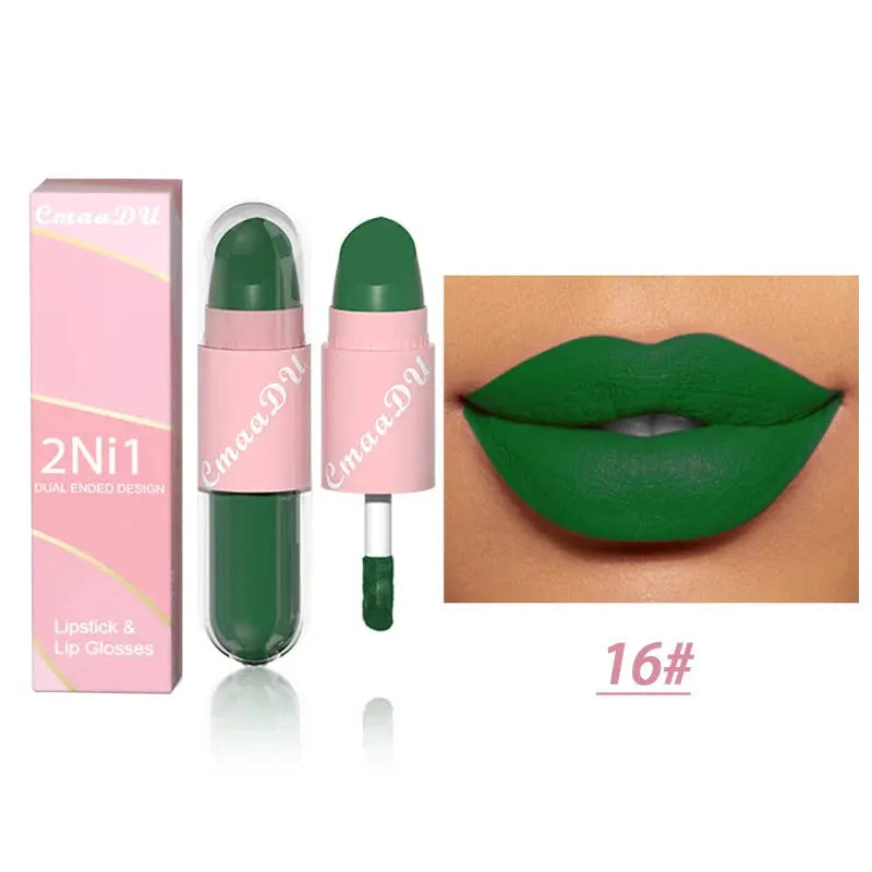 18 Colors 2 in 1 Matte Lipstick Liquid Purple Lip Glaze Double Head Lip Makeup Lasting Waterproof Velvet Sexy Dark Red Lipsticks by HMEINA Store