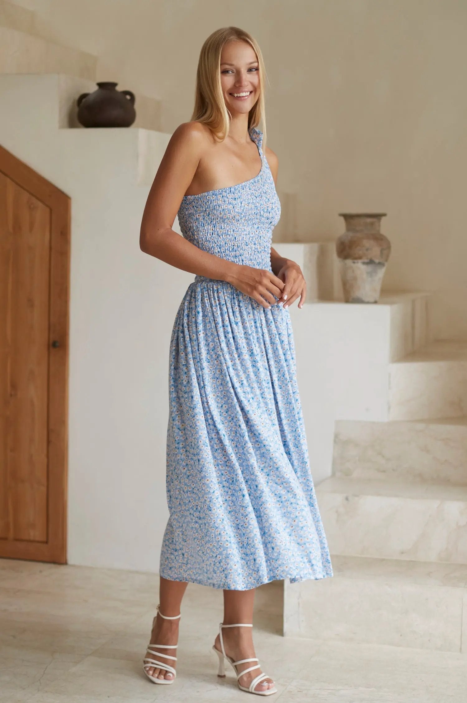 Sienna One-Shoulder Shirred Dress (Sale) by ELF