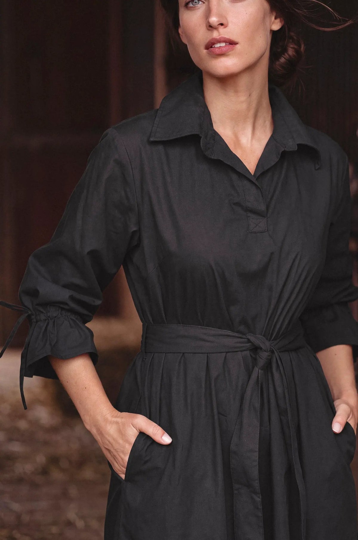 Sofia Rei Belted Cotton Shirt Midi Dress by ELF