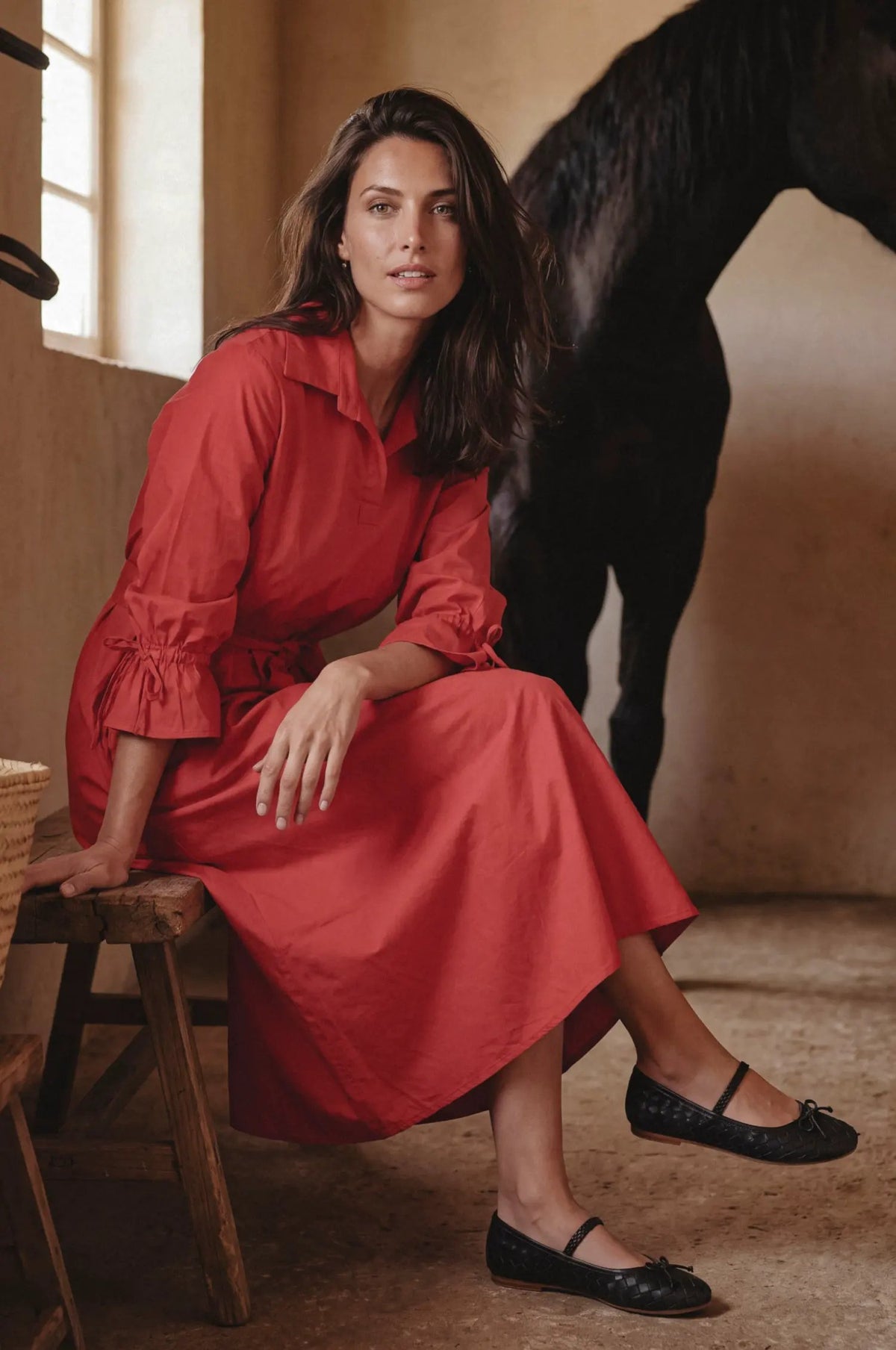 Sofia Rei Belted Cotton Shirt Midi Dress by ELF
