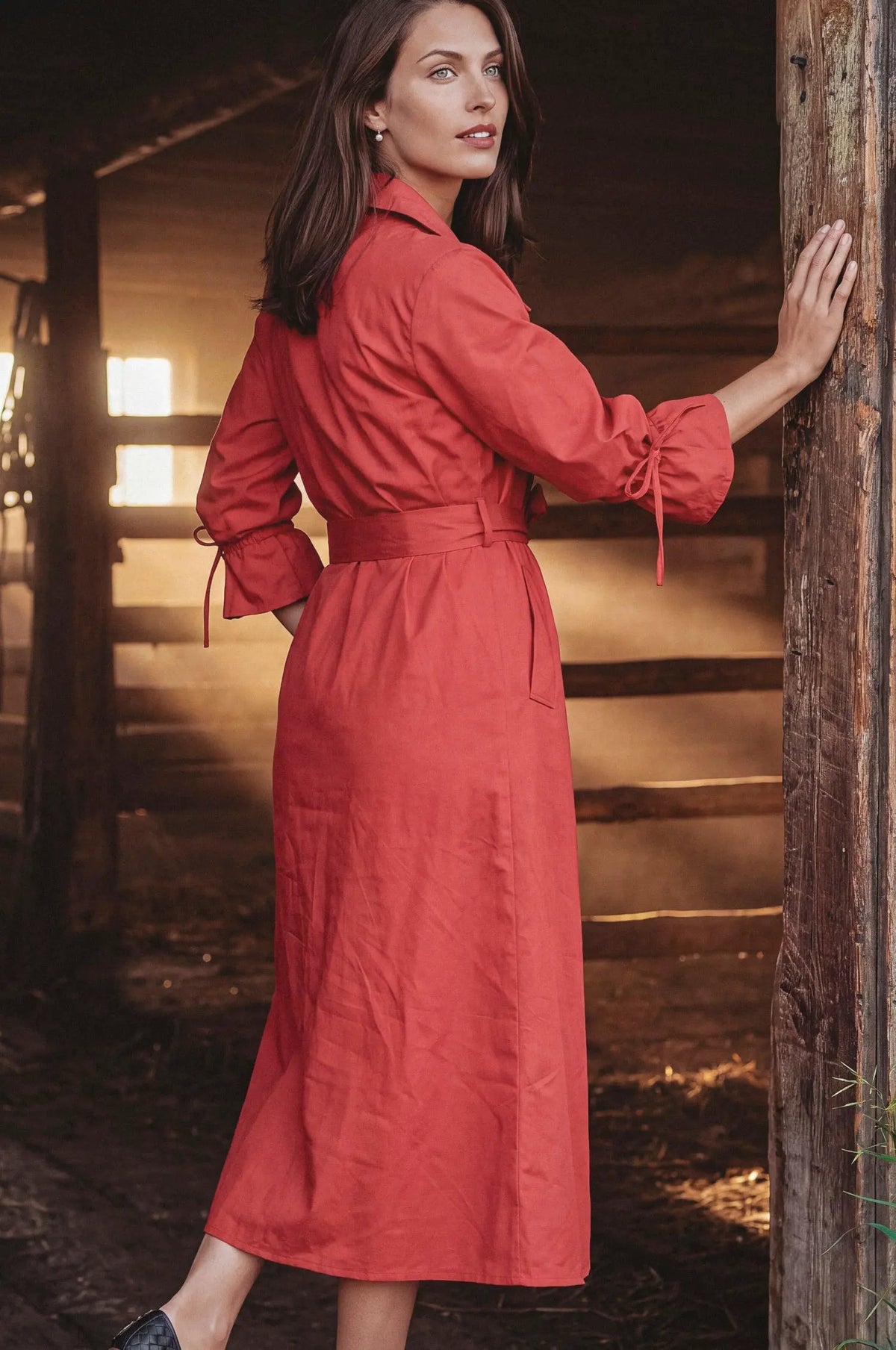 Sofia Rei Belted Cotton Shirt Midi Dress by ELF