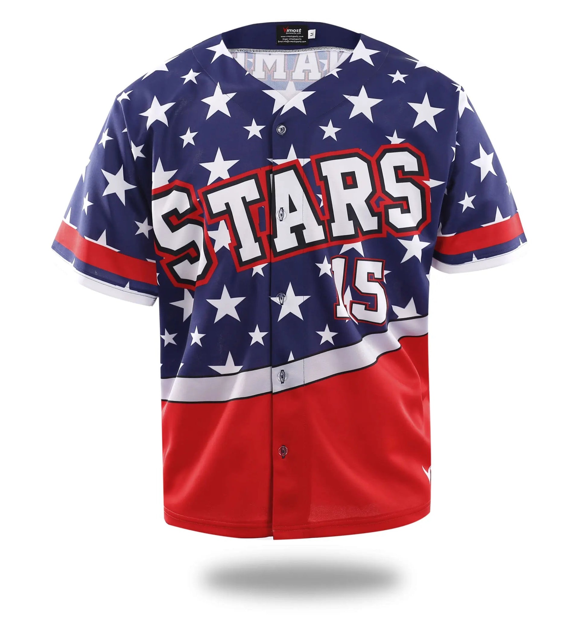 Custom Blue Red Stars Baseball Jersey by Vimost Sportswear