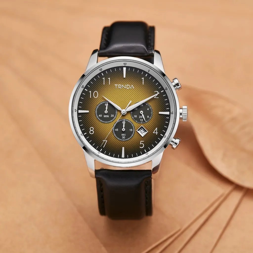 Trnda Men's Stainless Steel Watch, Brown Leather Band | Trn-Ss43b by TRNDA