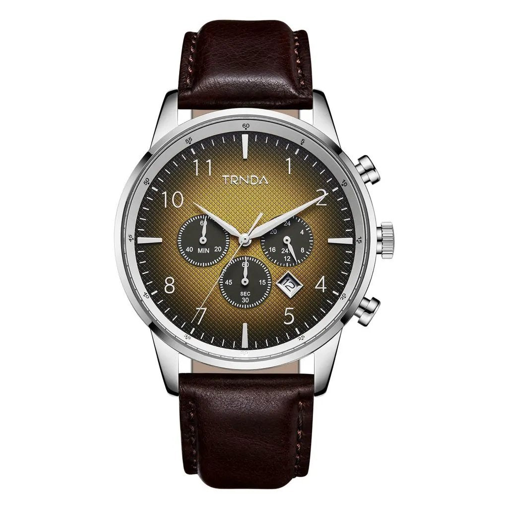 Trnda Men's Stainless Steel Watch, Brown Leather Band | Trn-Ss43b by TRNDA
