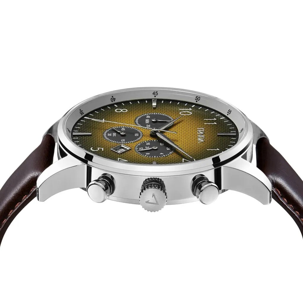 Trnda Men's Stainless Steel Watch, Brown Leather Band | Trn-Ss43b by TRNDA