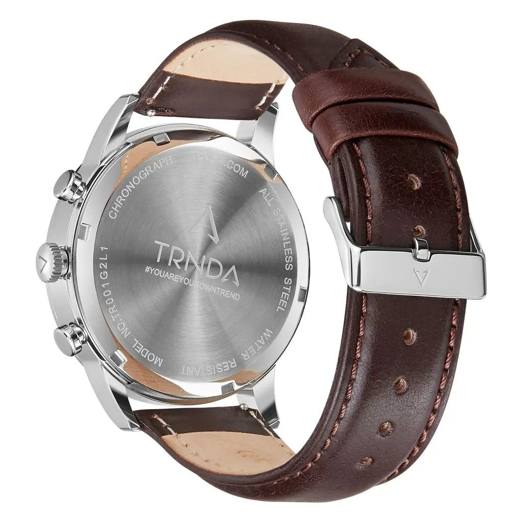 Trnda Men's Stainless Steel Watch, Brown Leather Band | Trn-Ss43b by TRNDA