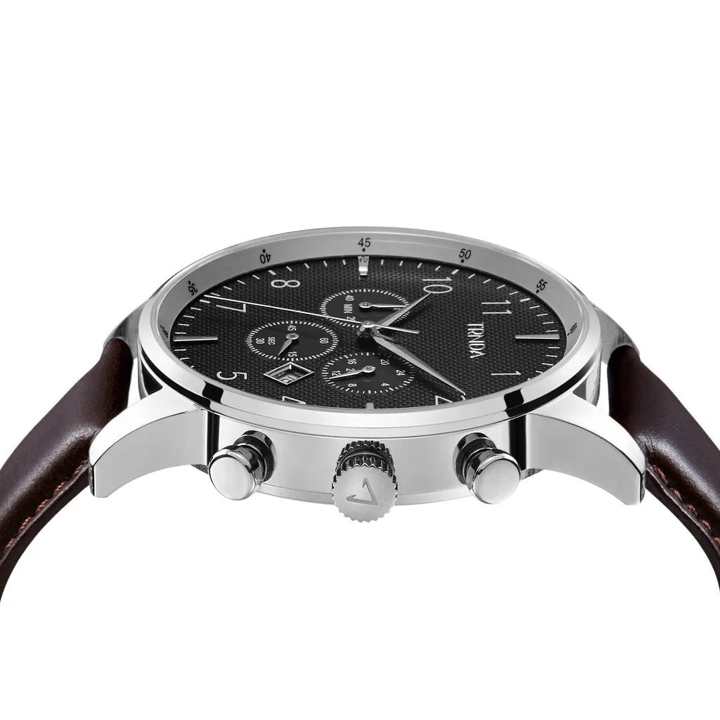 Trnda Men's Stainless Steel Watch, Brown Leather Band | Tm12345 by TRNDA
