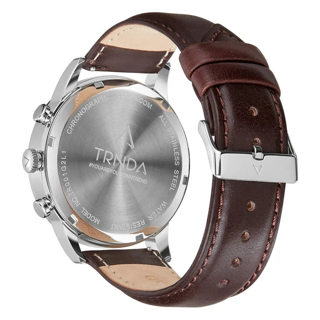 Trnda Men's Stainless Steel Watch, Brown Leather Band | Tm12345 by TRNDA