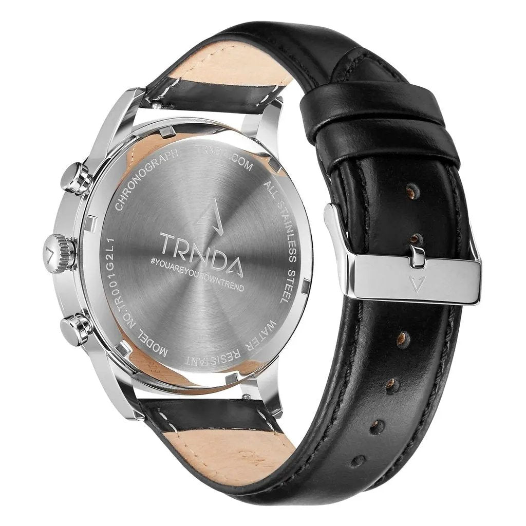 Trnda Men's Stainless Steel Watch, Black Leather Band | Trnda43mm by TRNDA