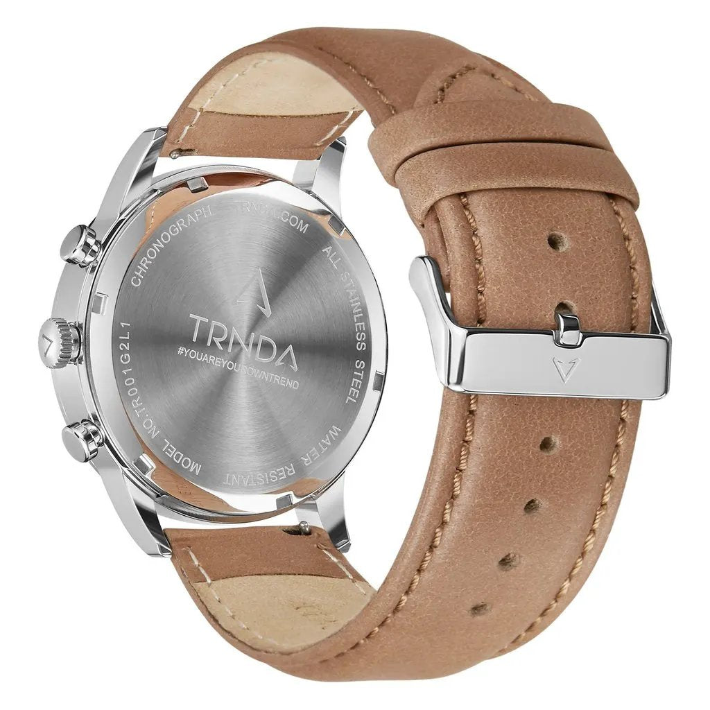 Trnda Men's Stainless Steel Watch, Tan Leather Band | Tr43ss by TRNDA
