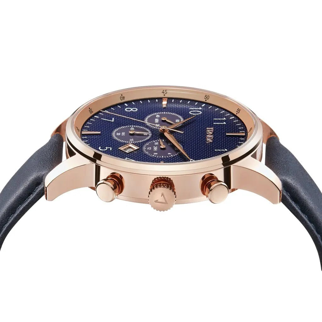Trnda Men's Rose Gold Stainless Steel Watch, Blue Leather Band | Trn-43rglb by TRNDA