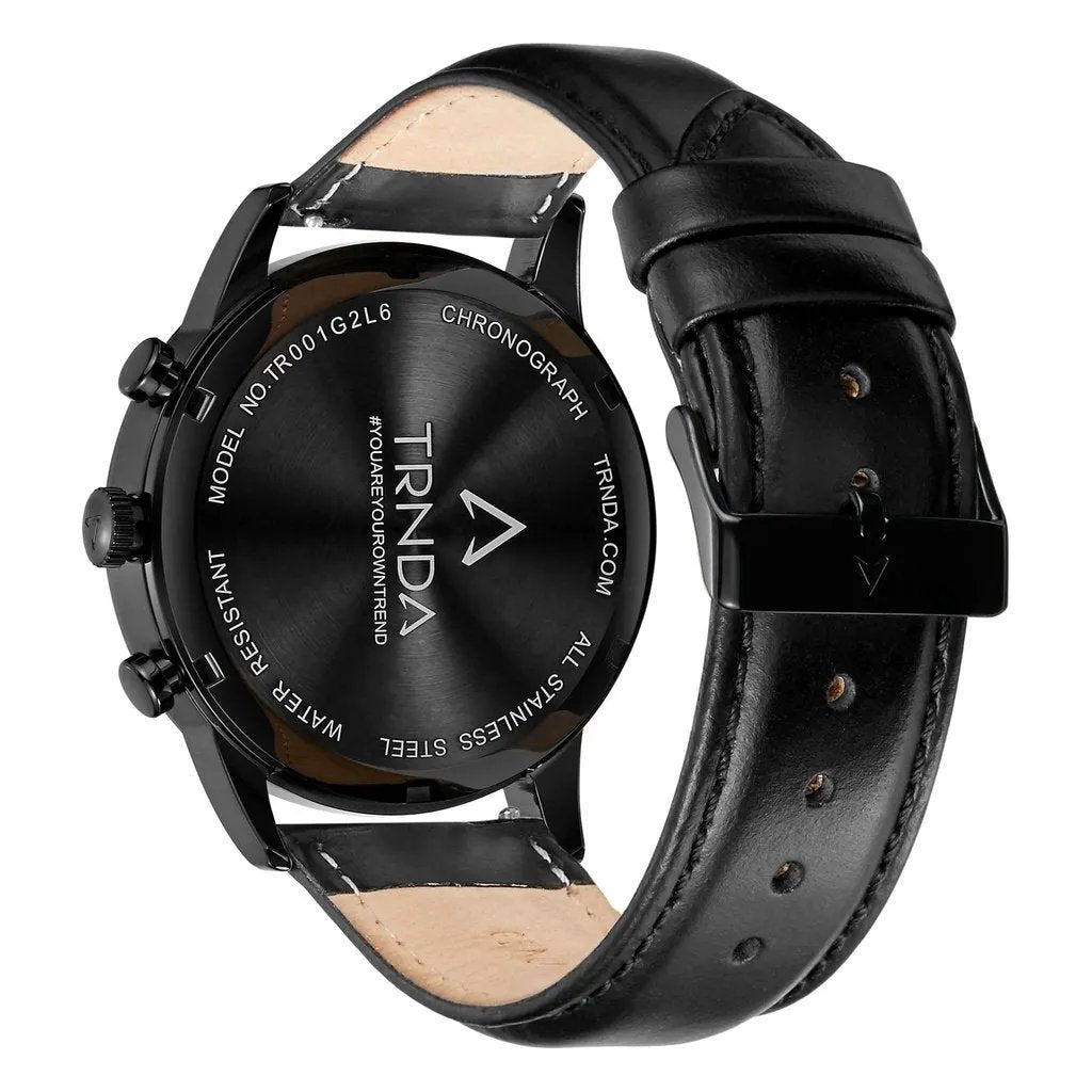 Trnda Men's Stainless Steel Watch, Black Leather Band | Trnda-43bl by TRNDA