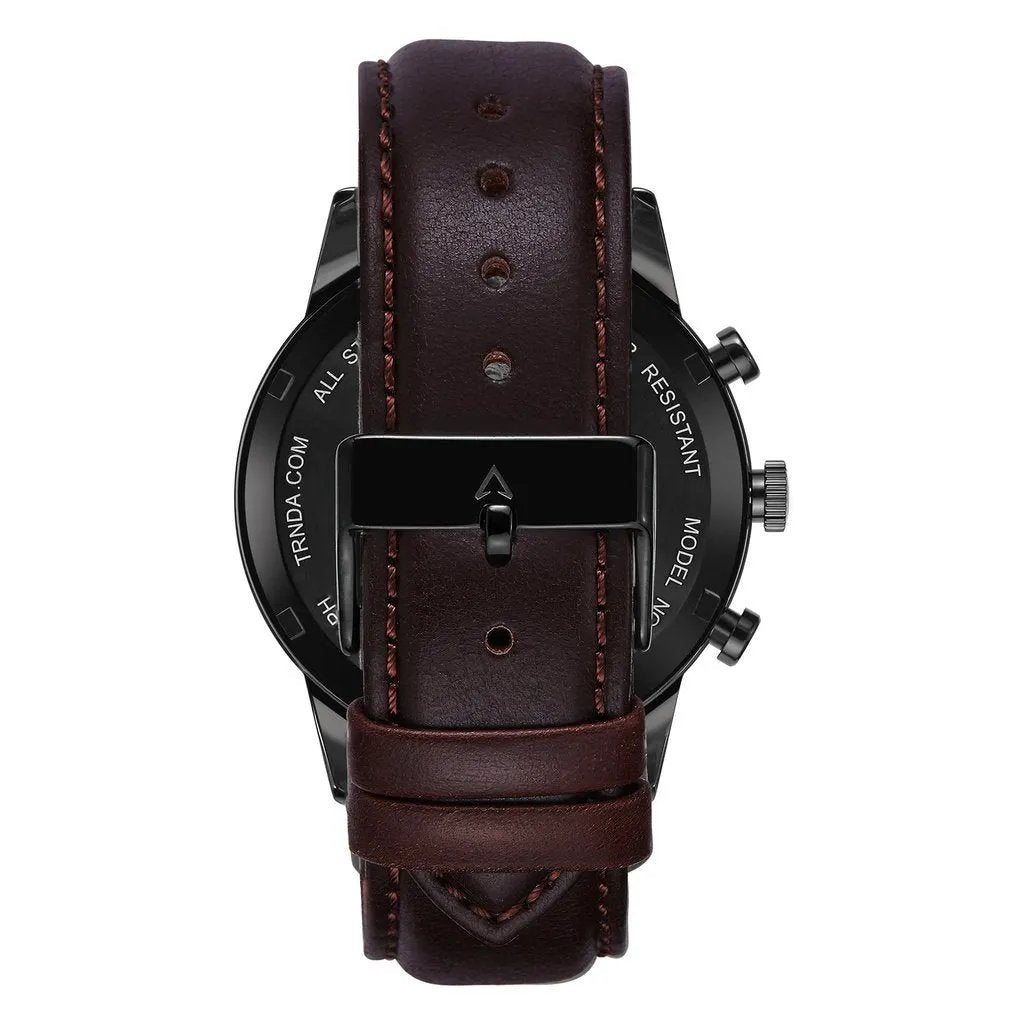 Trnda Men's Stainless Steel Black Watch, Brown Leather Band | Trn-43mm-Bl by TRNDA