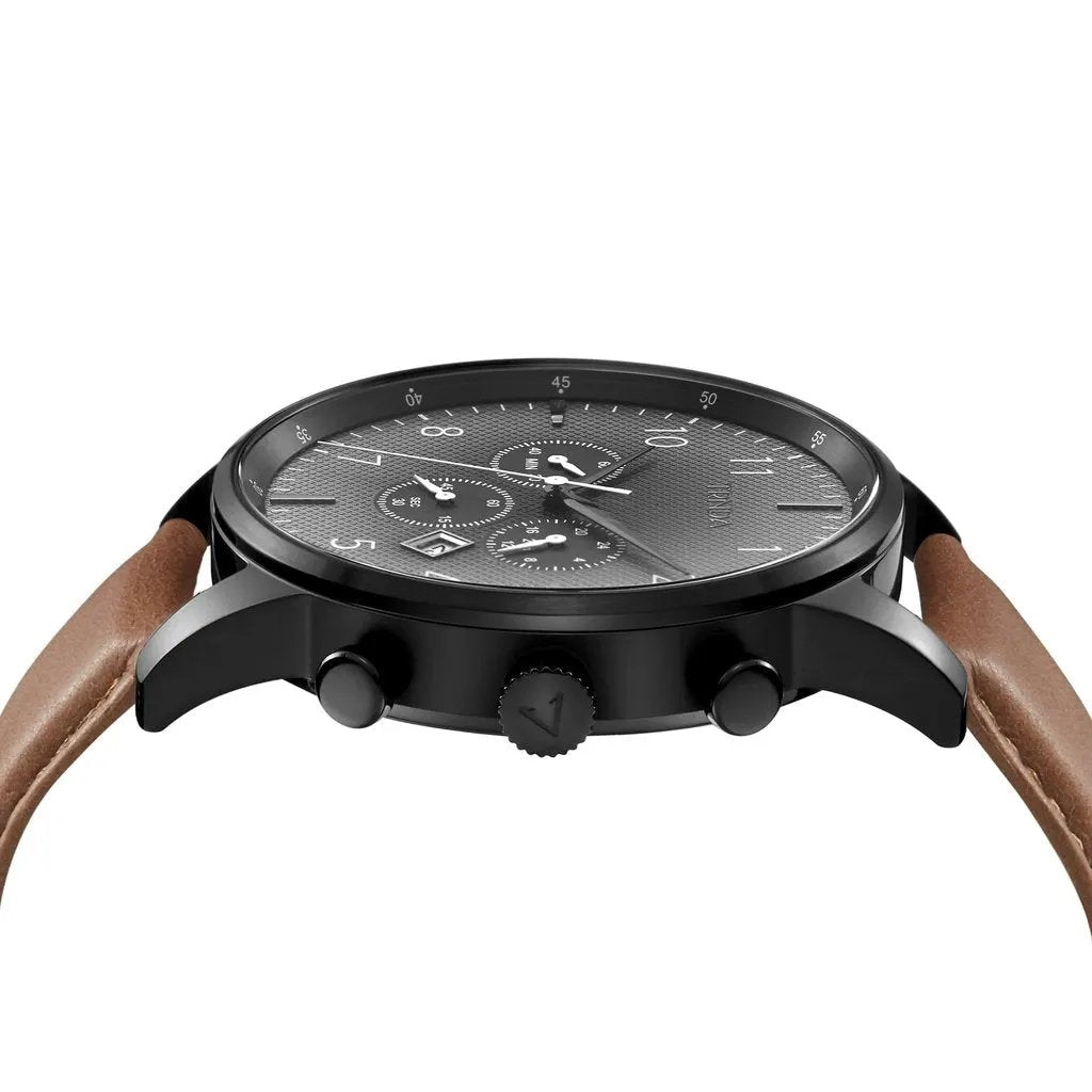Trnda Men's Stainless Steel Watch, Black & Tan | Trnda-43mm by TRNDA