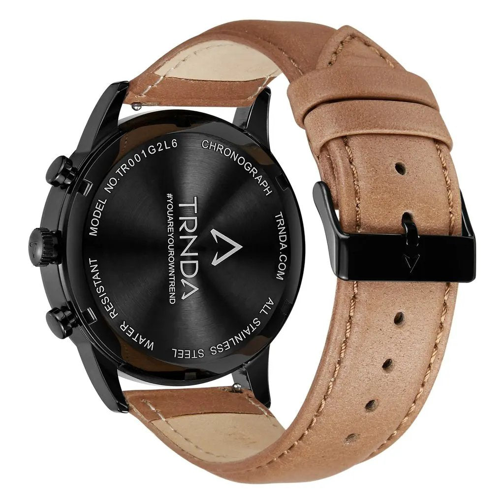 Trnda Men's Stainless Steel Watch, Black & Tan | Trnda-43mm by TRNDA