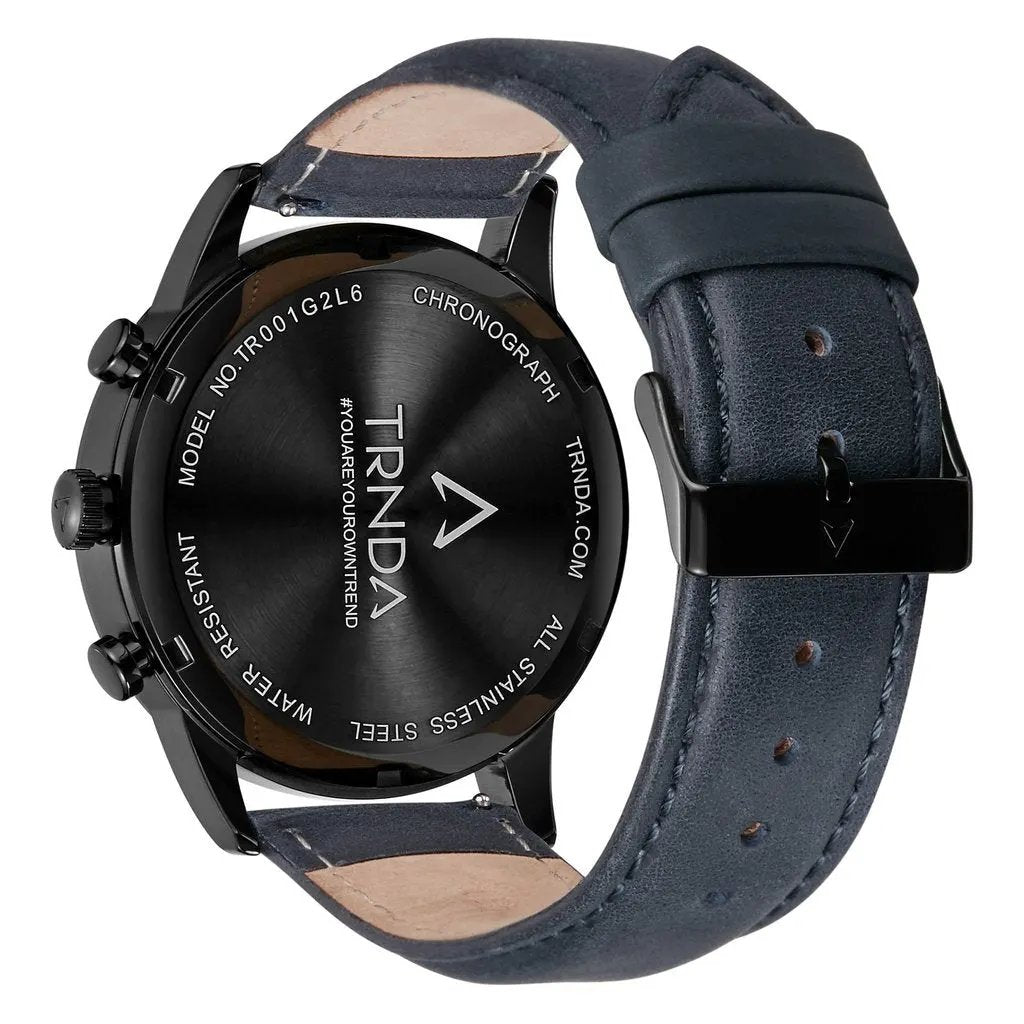 Trnda Men's Black Stainless Steel Watch, Blue Leather Band | Trnda43bl by TRNDA