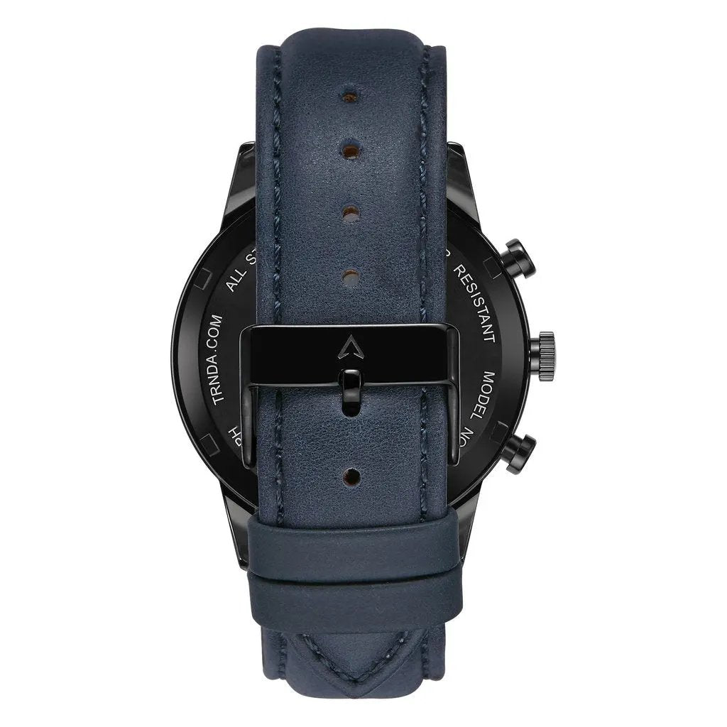 Trnda Men's Black Stainless Steel Watch, Blue Leather Band | Trnda43bl by TRNDA