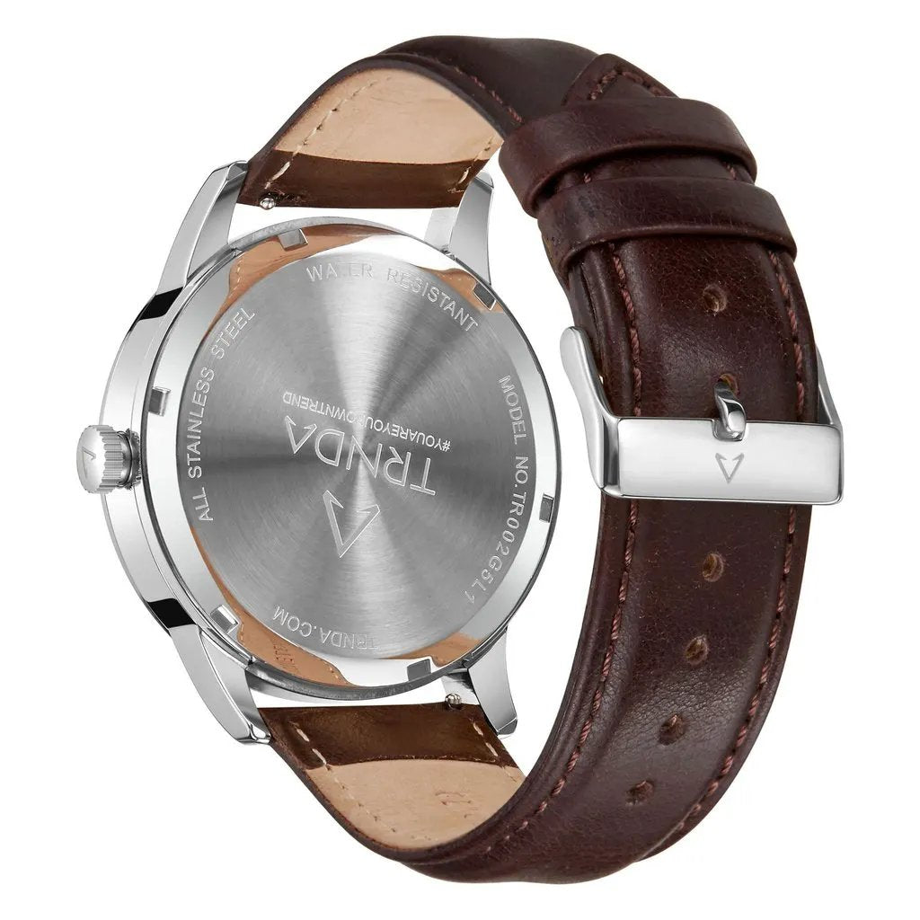 Trnda Men's Stainless Steel Watch, Brown Leather Band | Trn-Ss43b by TRNDA