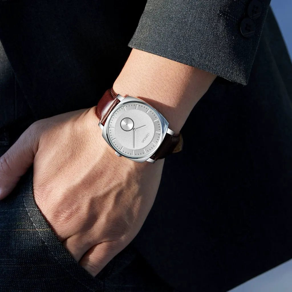 Trnda Men's Stainless Steel Square Watch, Brown Leather | Trn45s by TRNDA
