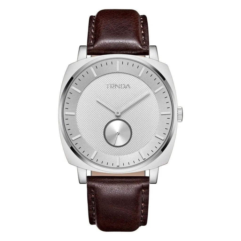 Trnda Men's Stainless Steel Square Watch, Brown Leather | Trn45s by TRNDA