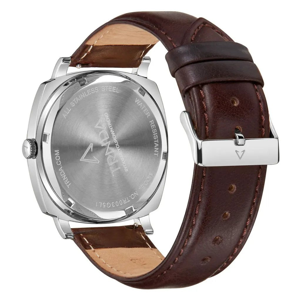 Trnda Men's Stainless Steel Watch, Brown Leather Band | Trn-Ss45-Br by TRNDA