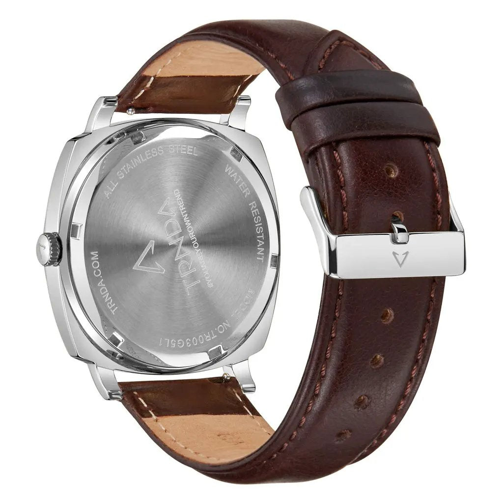 Trnda Men's Stainless Steel Watch, Brown Leather Band | Tr45mmss by TRNDA