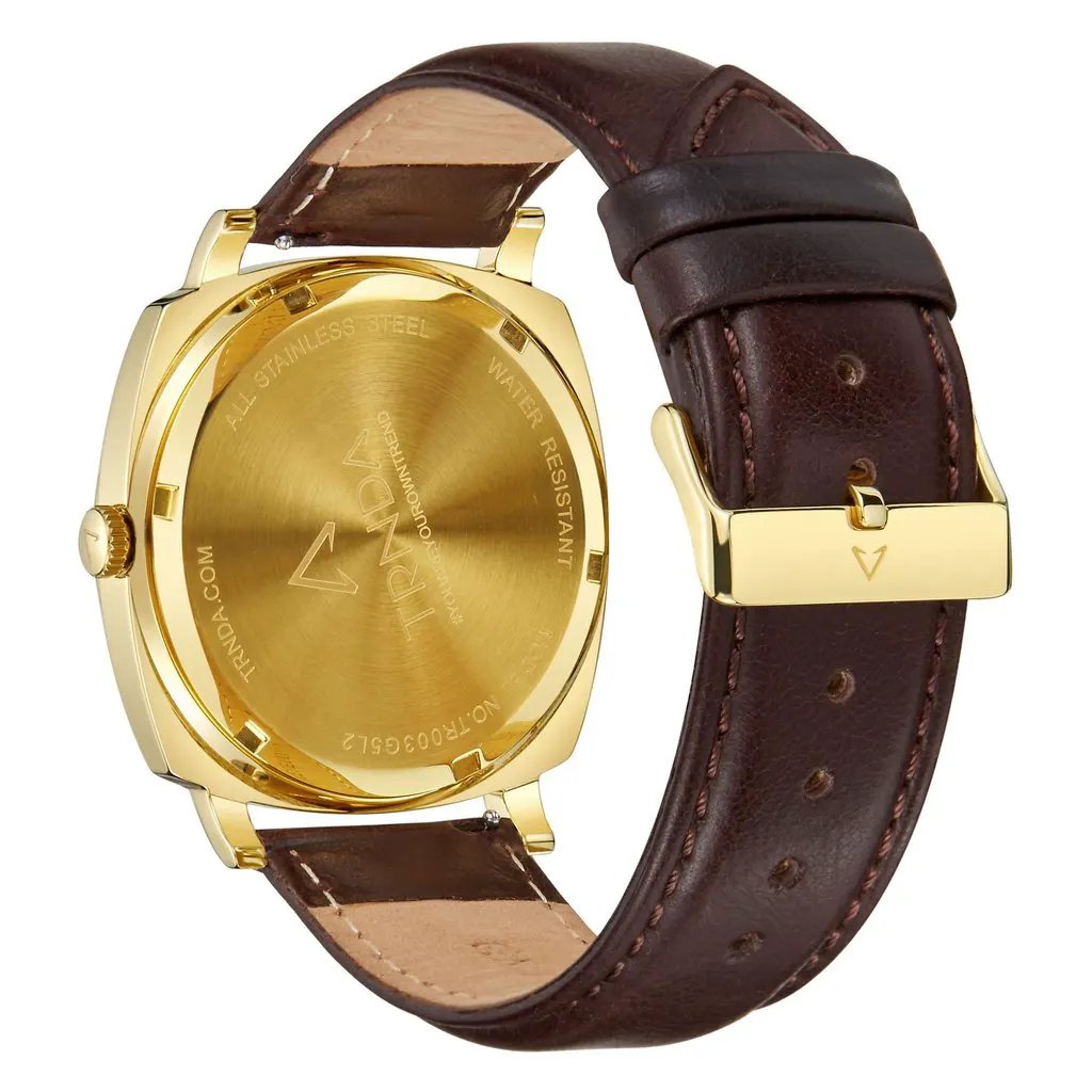 Trnda Men's Stainless Steel Gold Watch, Brown Leather | Trn45mbl by TRNDA