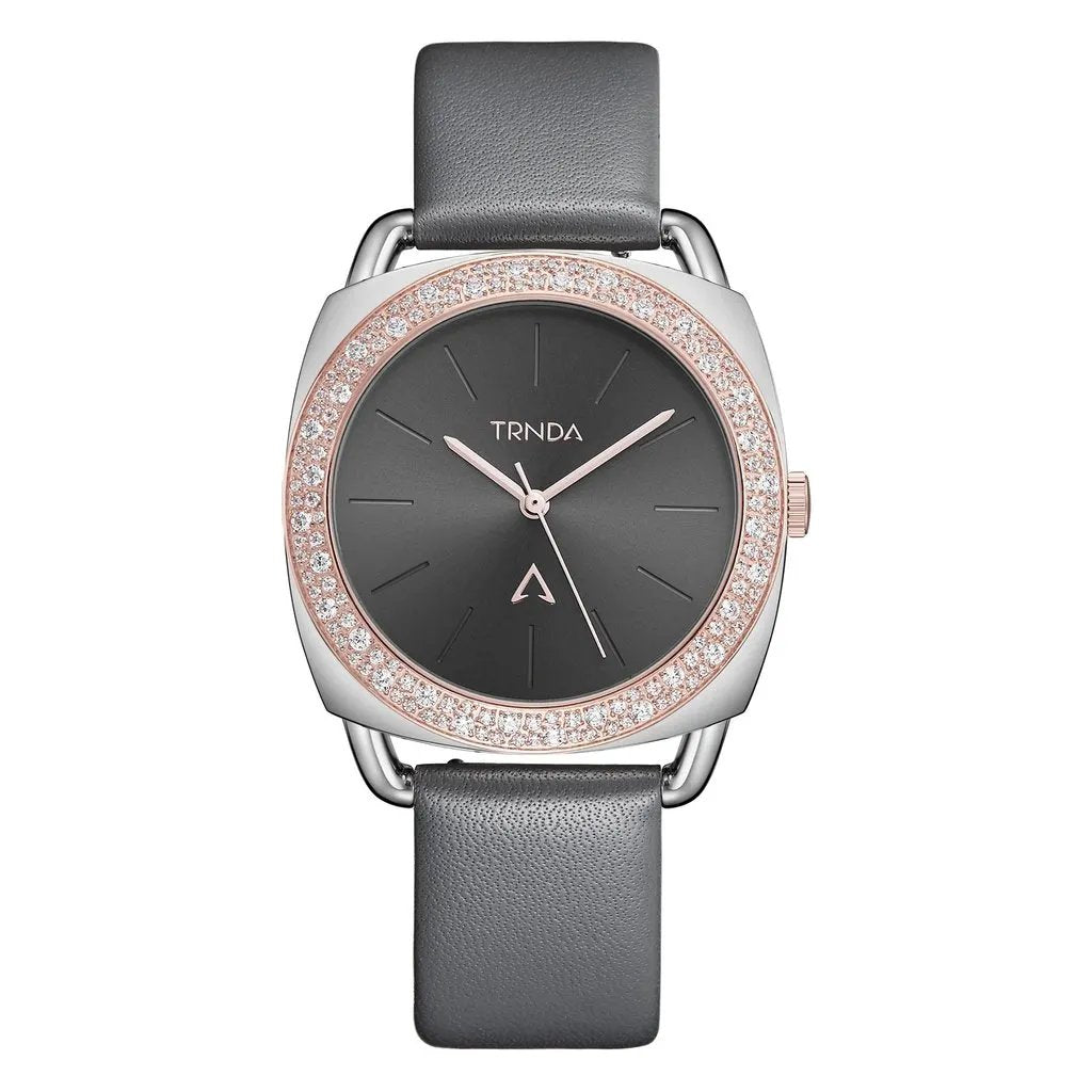 Trnda Women's Stainless Steel Watch, Gray Leather Band | Trd-Ss35 by TRNDA