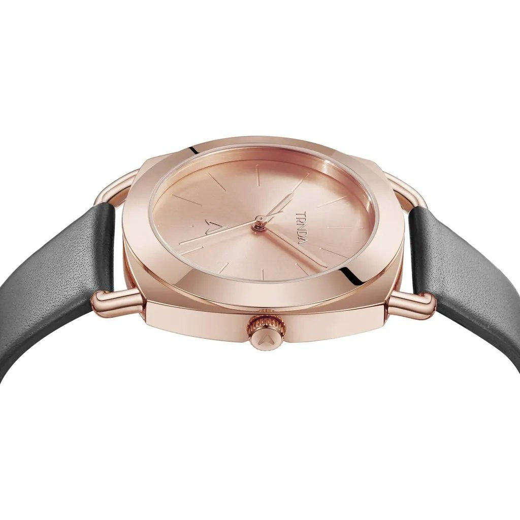 Trnda Women's Watch With Rose Gold Stainless Steel Case And Gray Leather Band by TRNDA