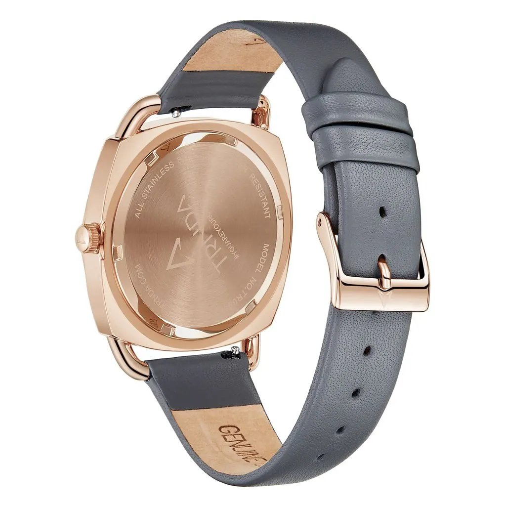 Trnda Women's Watch With Rose Gold Stainless Steel Case And Gray Leather Band by TRNDA