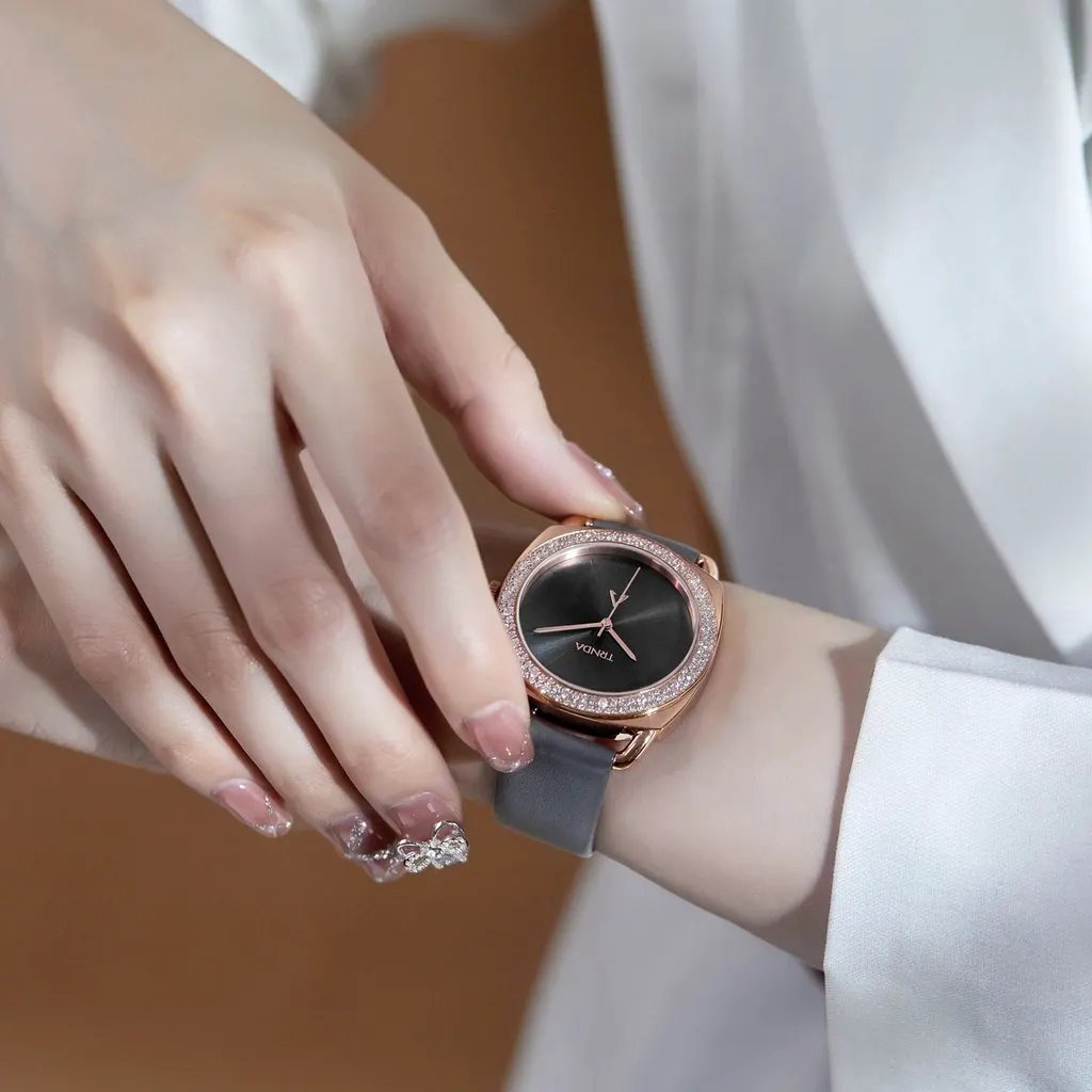 Trnda Women's Rose Gold Stainless Steel Watch, Gray Leather | Trnda-001 by TRNDA