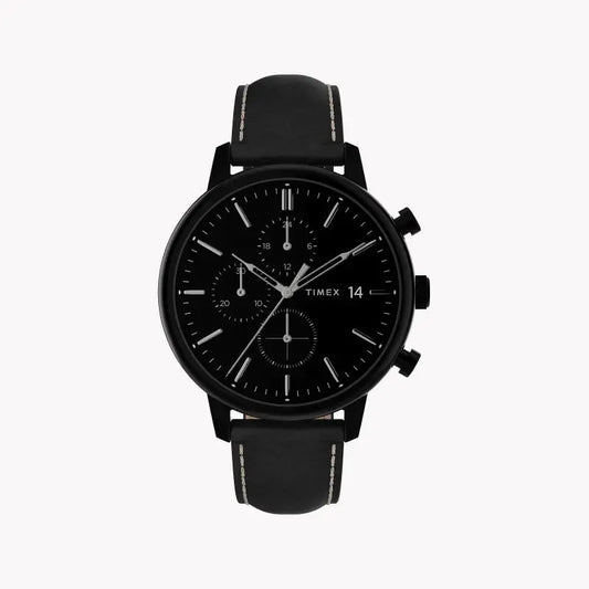 Timex Men's Black Leather Watch, Brass Case | Tw2u39200 by TIMEX