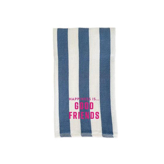 Tea/Hand Towel Good Friends, Striped Blue with hot pink by Family & Friends Collection