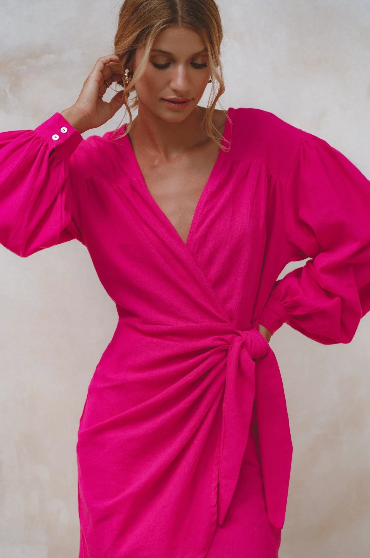 Ti Amo Linen Wrap Mini Dress by ELF