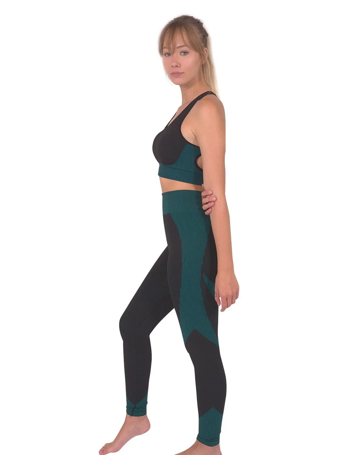 Trois Seamless Sports Bra - Black With Teal Blue by Savoy Active