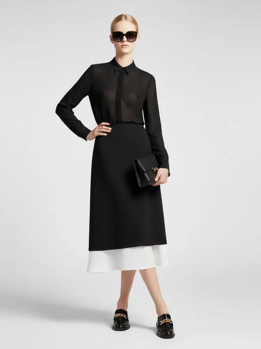Two-Tone Black and White Midi Skirt with Double-Layer Design • BYMANYC ® New York by BYMANYC ® New York