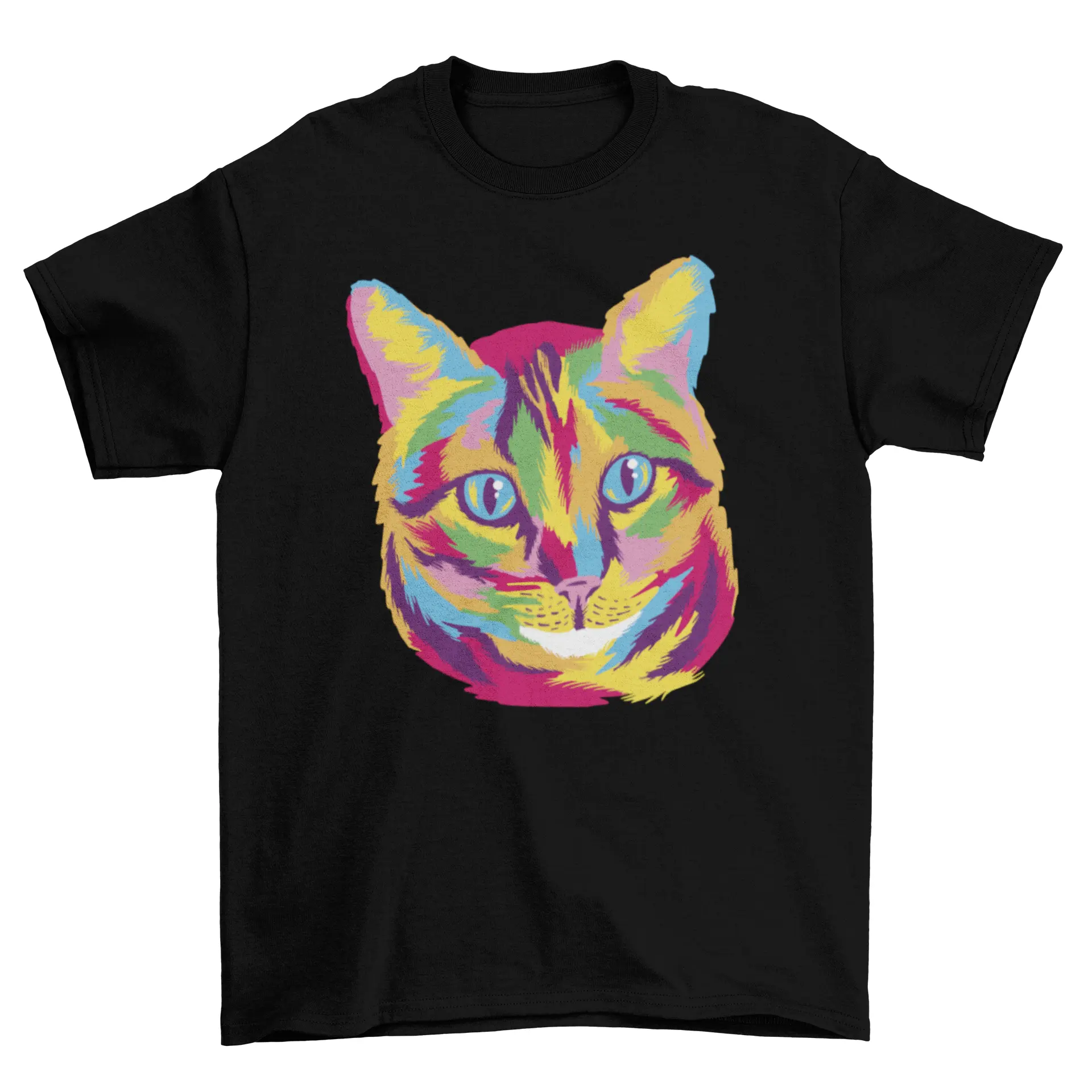 Colorful cat animal face t-shirt by Turquoise Theseus