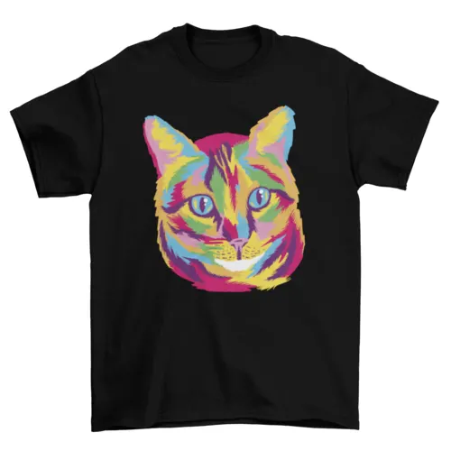 Colorful cat animal face t-shirt by Turquoise Theseus